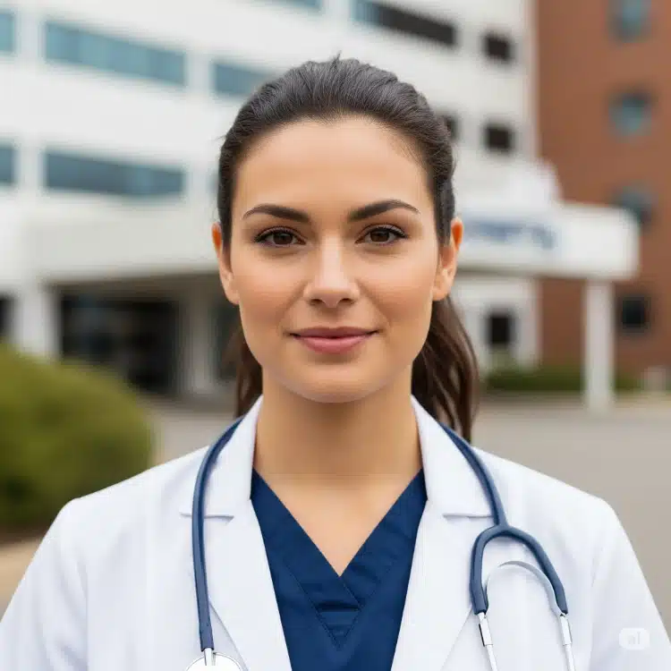 Estudiante de enfermería consultando la guía de estudio y la lista de requisitos para la inscripción al examen NCLEX-RN de rnnclex.com.